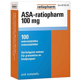 ASA-RATIOPHARM 100 MG OHUTSUOLESSA HAJOAVA TABLETTI 100 fol | Yliopiston  Apteekki