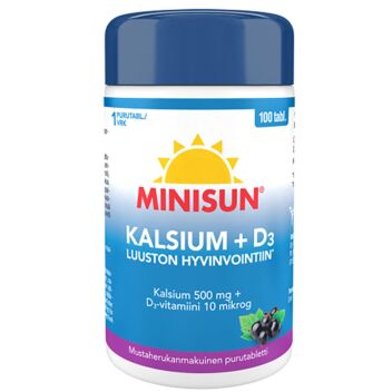 MINISUN KALSIUM+D-VITAMIINI MUSTAHERUKKA 100 PURUTABL